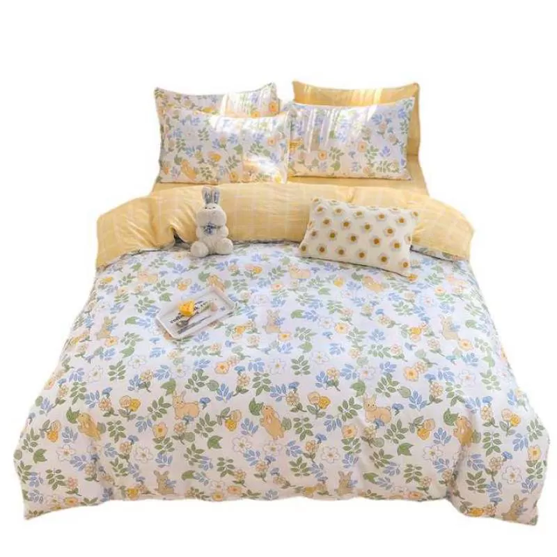 Comfortable Breathable 60 Stock 100% Cotton Four-piece Set Autumn and Winter Cotton Bed Sheet Quilt Cover Bedding Set