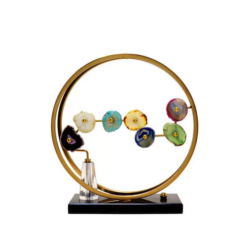 Nordic Villa Tearoom Hall Interior Round Decoration Office Desk Sculptures Modern Marble Iron Agate Marble Ornament