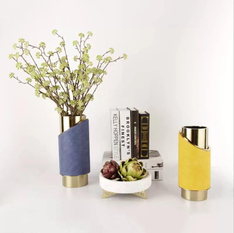 Dried Plant Pot Contemporary Wedding Decor Creative Leather Yellow Blue Flower Vases