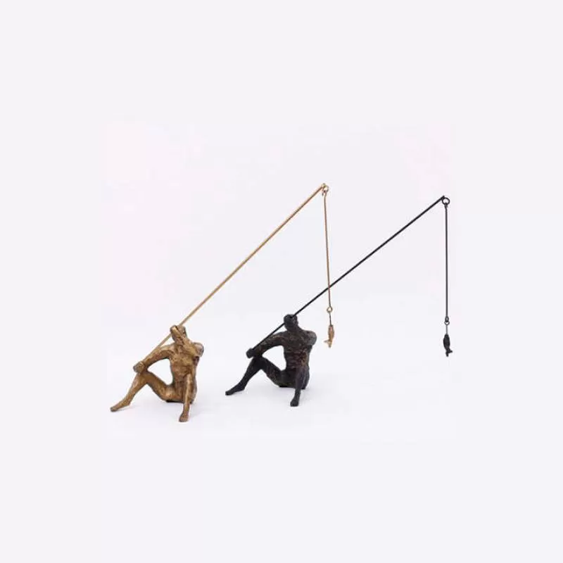 Rustic Iron Decoration Desk Figure Angler Fish Sculpture Modern Accessories for Living Room
