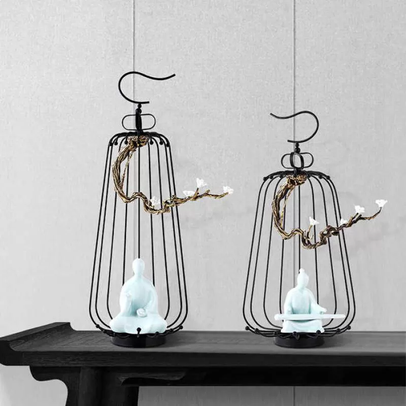 New Chinese Ceramic Ornaments Statues Decor Metal Accessories Bird Cage Decorative Home Simple Modern Decoration Furnishings