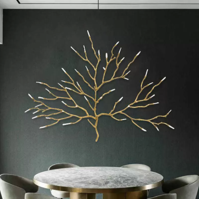 Modern Wall Accessories Crystal Flower Hanging Ornaments Pendant Living Room Background Wall Three-dimensional Brass Twig Decor