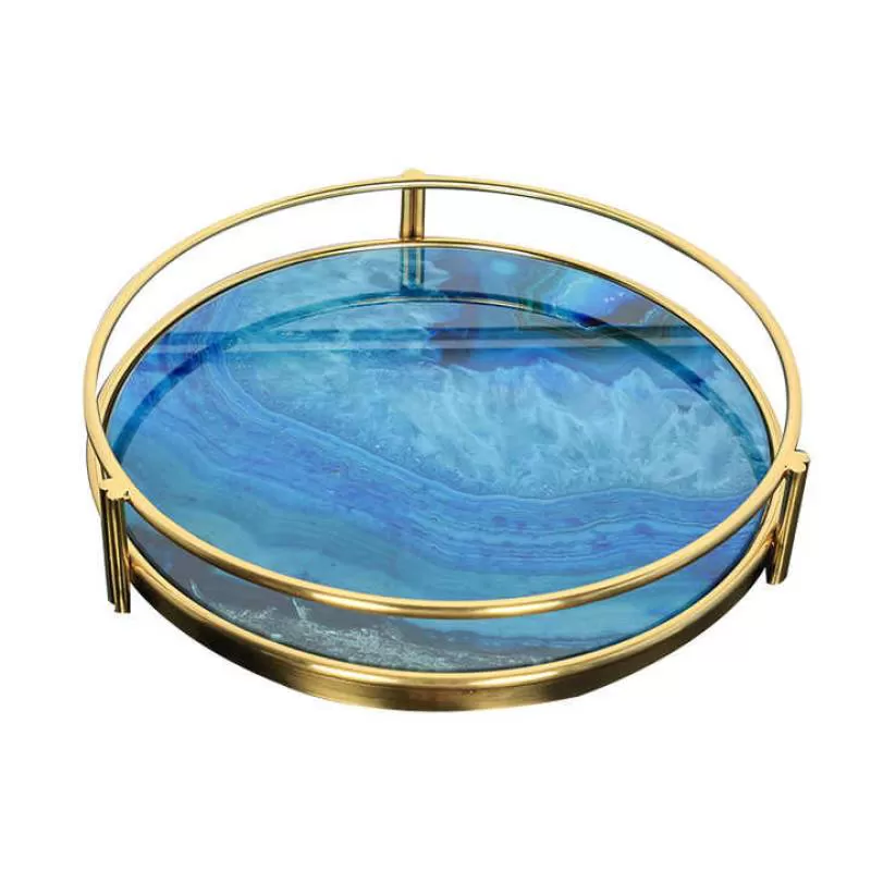 European Style Accessories Round Cosmetic Storage Jewelry Display Ornaments Blue Agate Tray