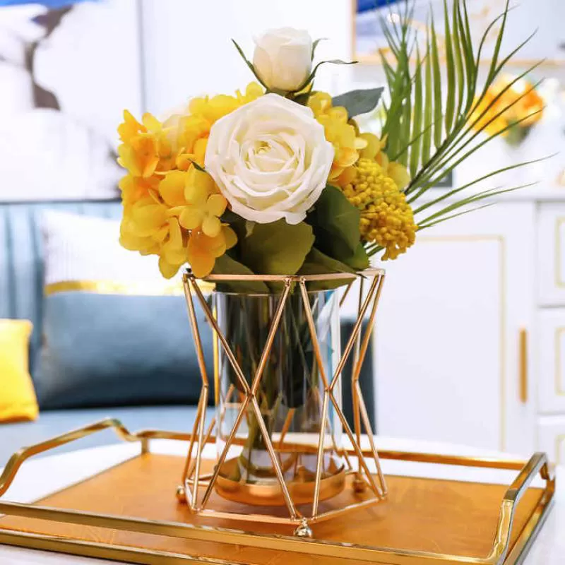 Gold Metal Frame Decorative Vases Decorations for Home