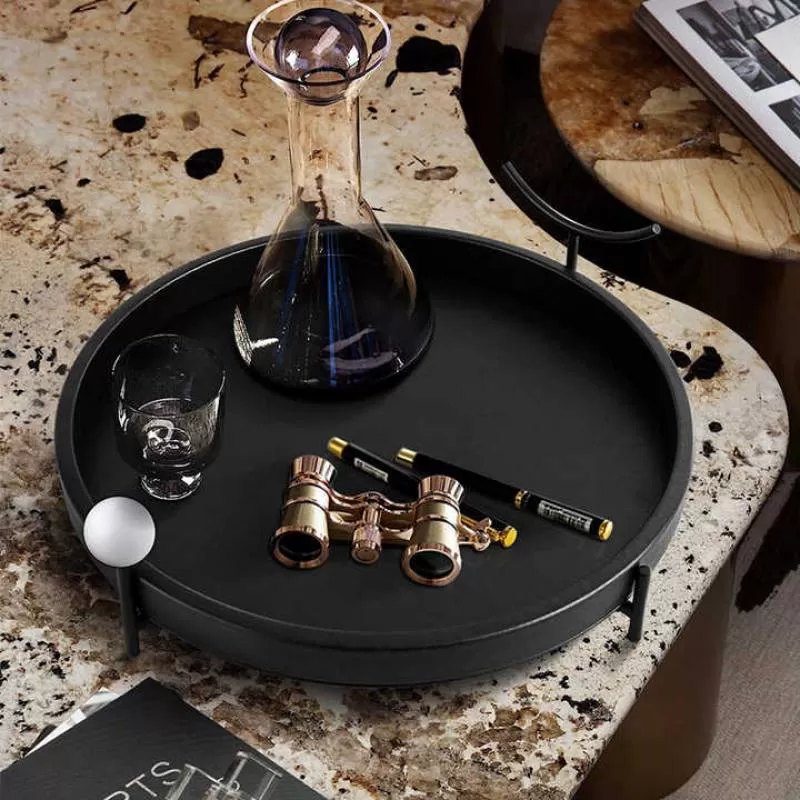 Living Room Table Decor Leather Serving Household Modern Home Decoration Tray Black Plate