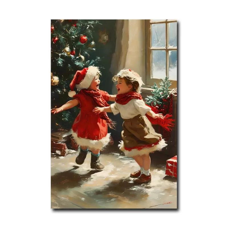 Hot Sale Printed Canvas Painting Christmas Girl Holiday Decoration Hanging Picture Christmas Home Decorations