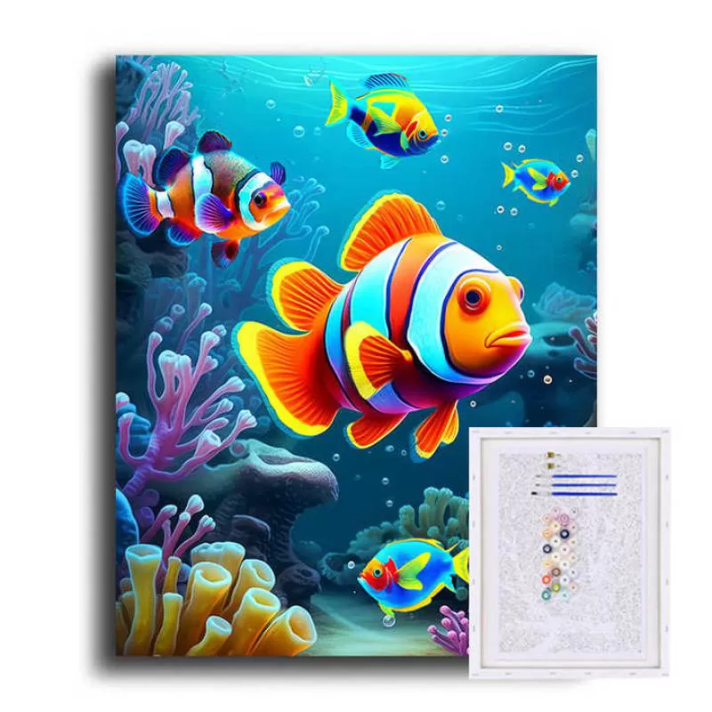 Colorful Cartoon Seascape Digital Oil Painting Fish Painting by Numbers Children's Educational Toy Set