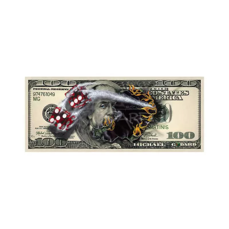Dollar Picture with American President Printed on  Dices Jumped Out of Burnt Money Painting for Home Decor