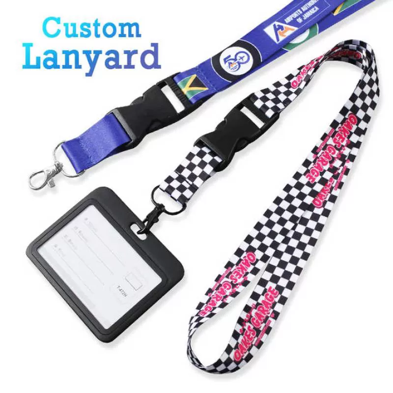 Custom logo Printing Polyester Black and White Checkered Lanyard