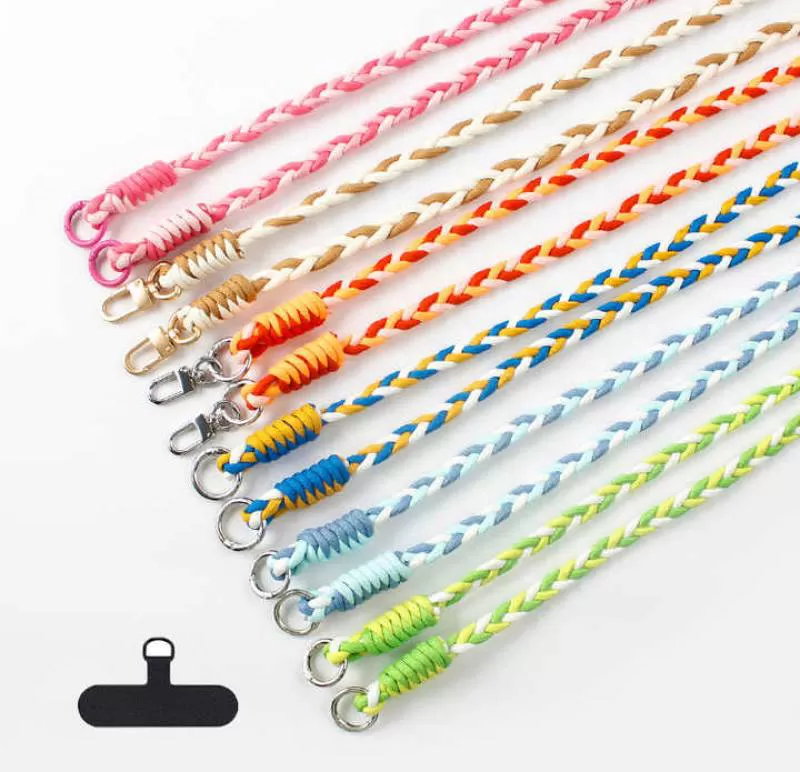 Custom Colorful Braided Coil Rope Phone Tether Patches and Phone Straps Cell Phone Lanyard