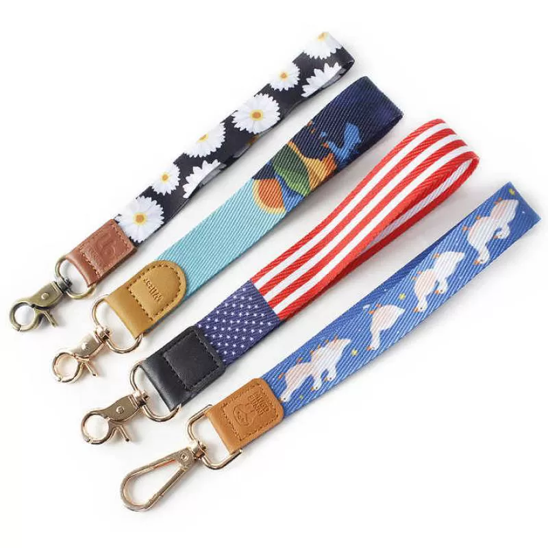 Wholesale High Quality Nylon Logo Teacher Wrist Leather Lanyard Keychain Custom Lanyard