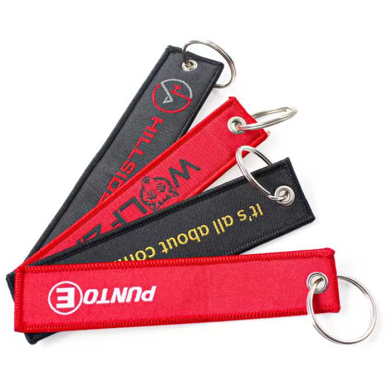 Customize Creative Gifts Embroidered Keychain Double Sided Logo Fabric Flight Patch Key Tag Embroidery Chain