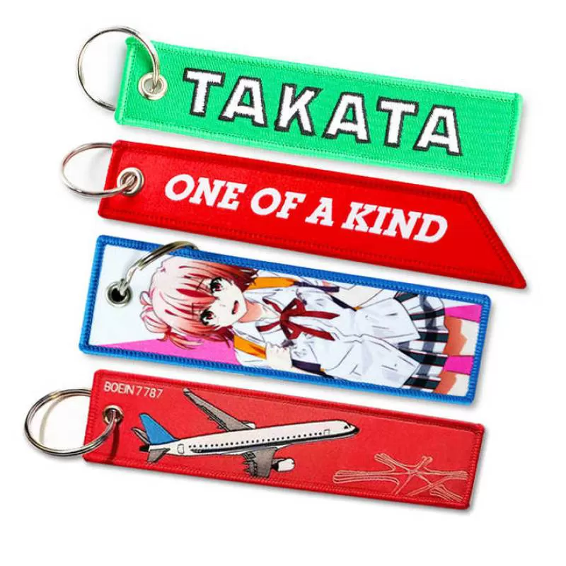 Promotional Personalized Gift Fabric Keyring Woven Label Embroidery Key Chain Custom