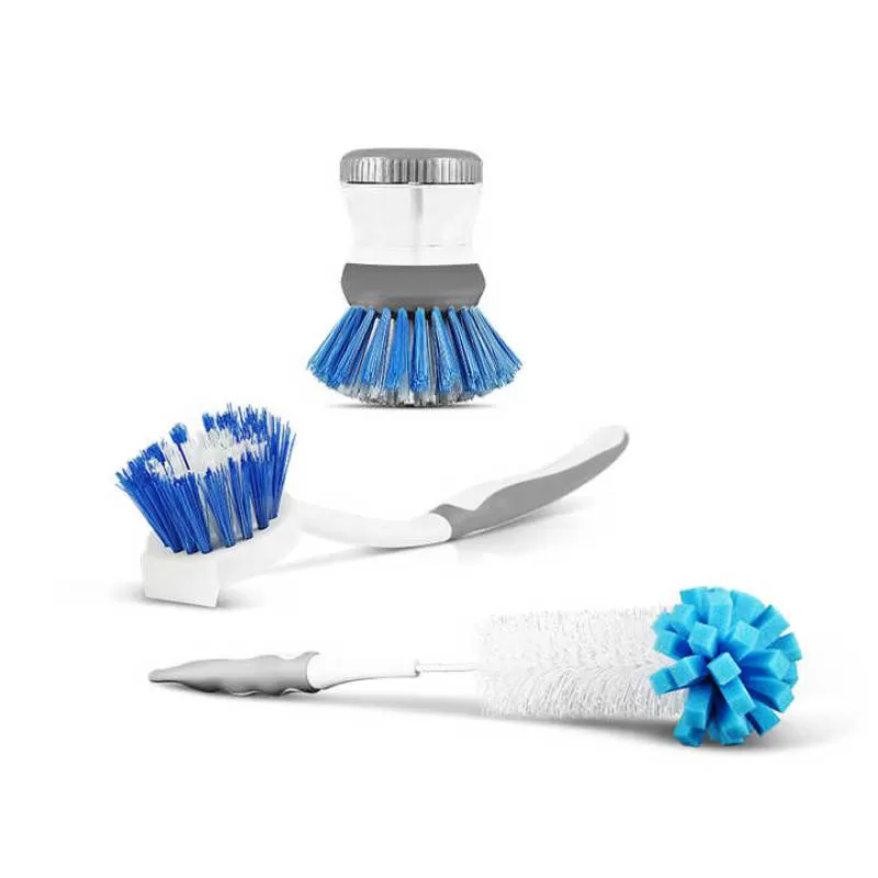 Jesun 3pcs Wholesale Cheap Kitchen Cleaning Brushes Set Soap Dispenser Dish Scrubber Long Handle Pot Brush Water Bottle Brush