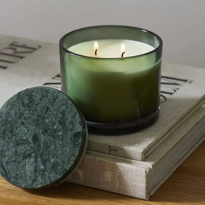 Wholesale Low Moq Luxury Unlabeled 2 Wick Marble Lidded Candle in Glass Jar