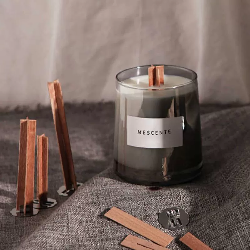 Mescente Luxury Glass Jars Crystal Wood Wicks Scented Soy Wax Candle, Wedding Candles