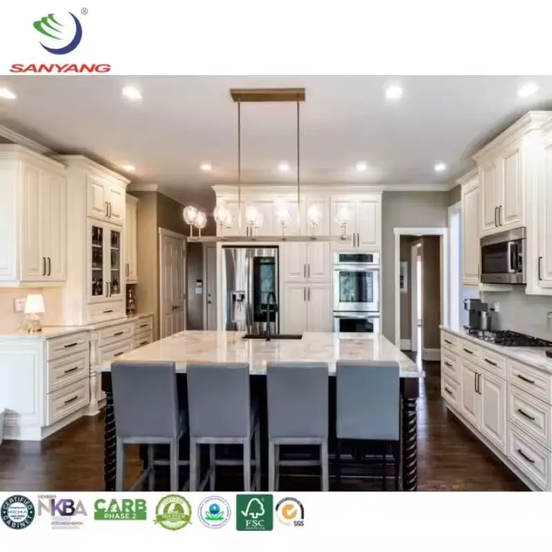 Vietnam RTA Solid Wood Kitchen Island Set Cheap American Style Apartment Cabinets Ready to Assemble