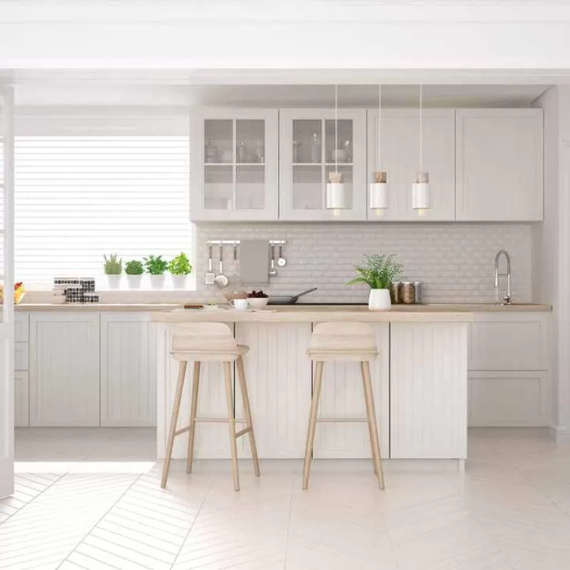 Vietnam High Fashion Shaker Style Kitchen Cabinets Quality Product Design Acrylic Surface Solid Wood Stainless Steel Home