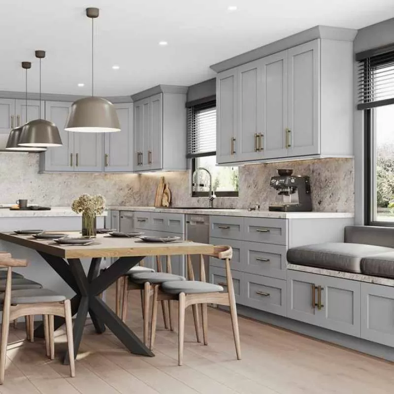 Factory Wholesale Shaker White Shaker Grey Solid Wood Kitchen Cabinets Modern Kitchen Furniture American Kitchen Cabinet Set