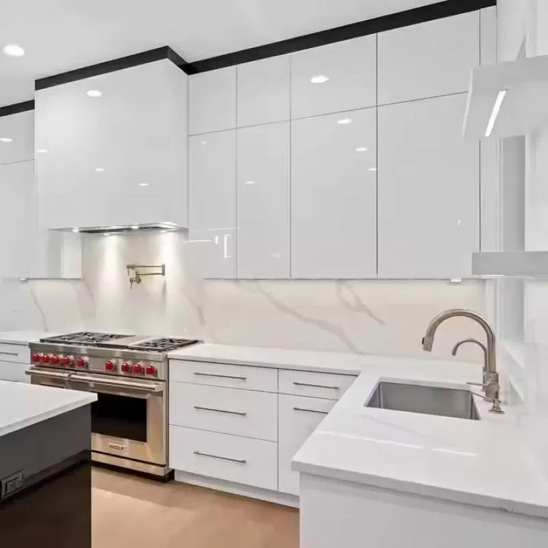 High Quality Modular Modern Kitchen Design Full Tall Storage Pantry Cabinet Set Stainless Carcase MDF & Glass Door Low Price