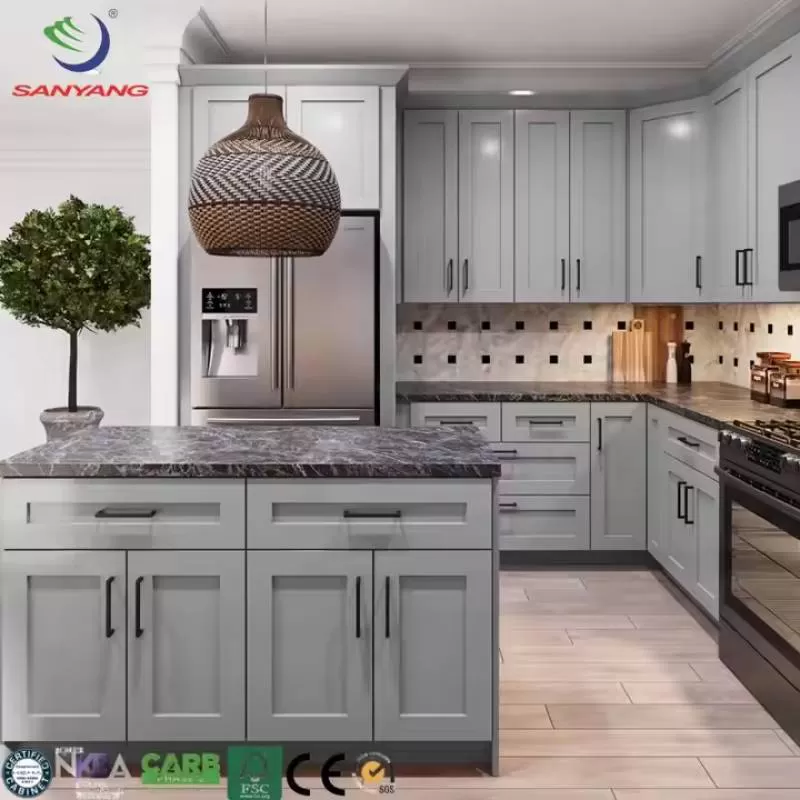 American Standard Modern Luxury Modular Kitchen Cabinet Custom Cheap MDF Furniture with Sink PVC Door Finish for Home & Dining