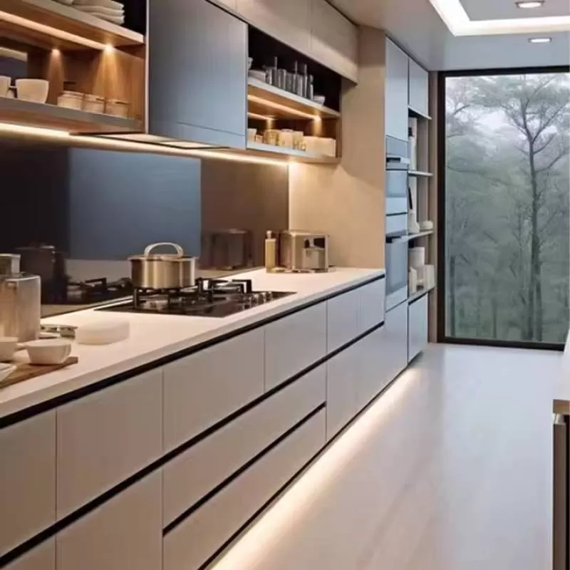 Wholesale White Shaker Modular Kitchen Set Complete Rta Cabinets with Stainless Carcase Glass Door Factory Price in Vietnam