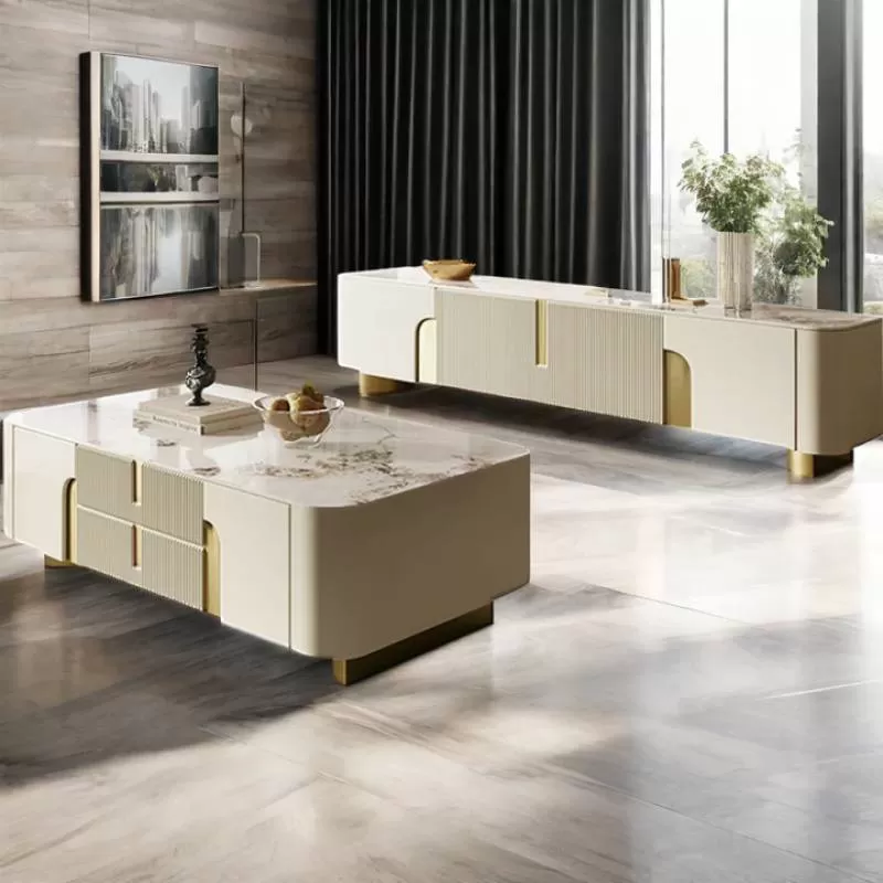 MDF TV Table LED Panel Design Bedroom Wooden Corner Repair Stand European Style Floating Walnut Solid Wood TV Stand