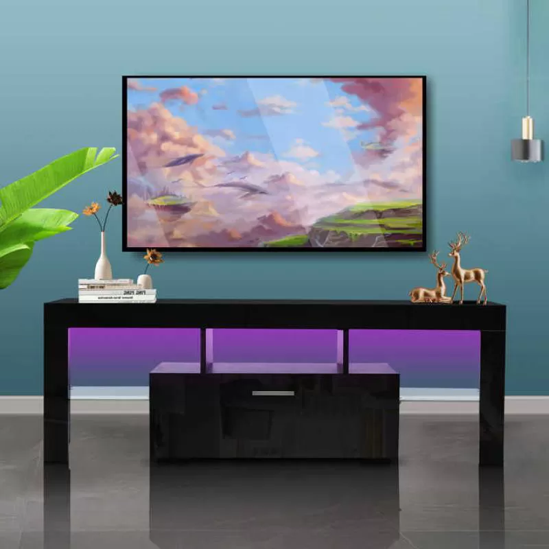 Modern Elegant LED Outlet TV Stand Cabinet Contemporary Wooden Entertainment Center Home School Hospital Use Direct Supplier
