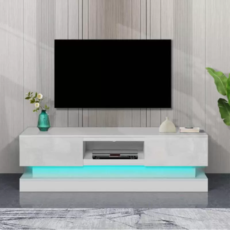 Modern Luxury TV Stand Custom High-End Wooden TV Cabinet with Shelves Glass and Panel Wood for Home Furniture