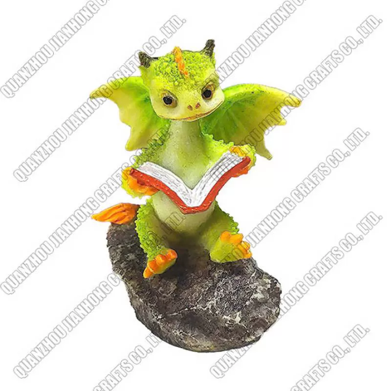 Big Size Dragon Sitting on the Stone Reading Animal Miniature Resin Statue Decor Dragon Figurine Gift
