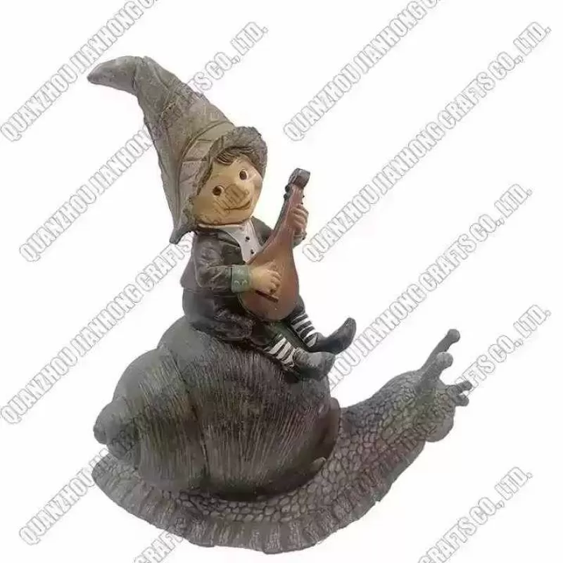 Top Grace New Decorative Straw Hat Resin Garden Gnome With Snail