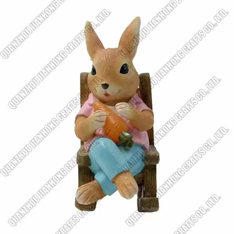 Personal Design Hot Selling Resin Cartoon Rabbit Doll Sculpture Animal Figurines for Home Decor