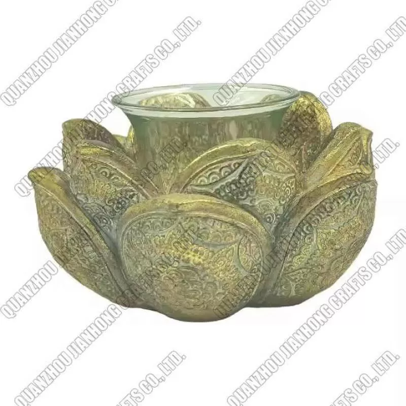 Hot Sale Resin Golden Candlestick Statue Home Decoration Customize Color India Style Lotus Candlestick