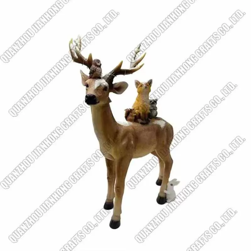 Elk Statue Office Desk Decor Cute Deer Resin Figurines Animal Christmas Ornaments