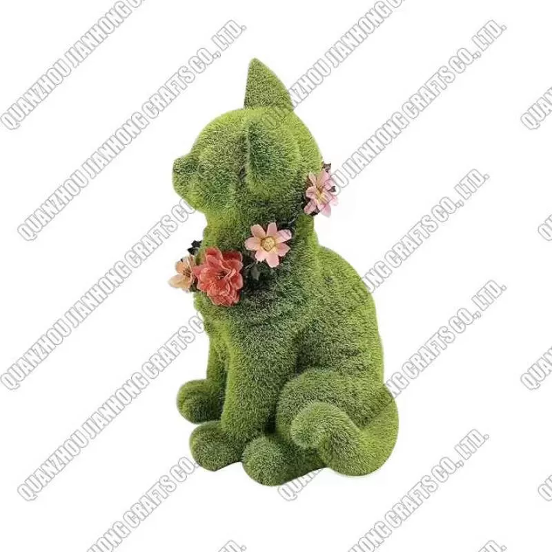Custom Garden Artificial Moss Animals Flocked Cat Easter for Decoration Wholesale Resin Statue