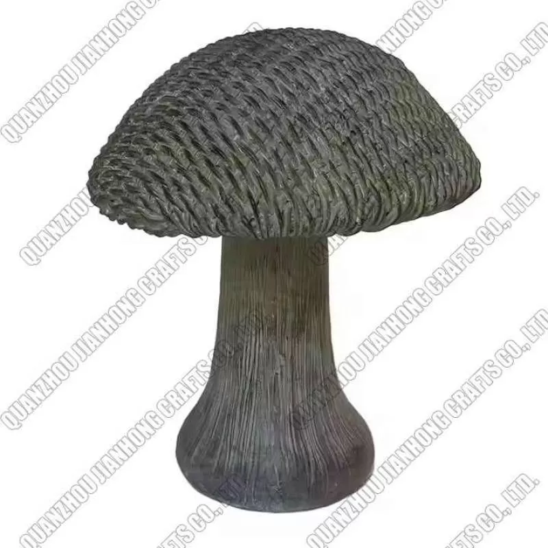 Hot Sale Hand Carved Resin Home Mushroom Statue With Knit Garden Decoration
