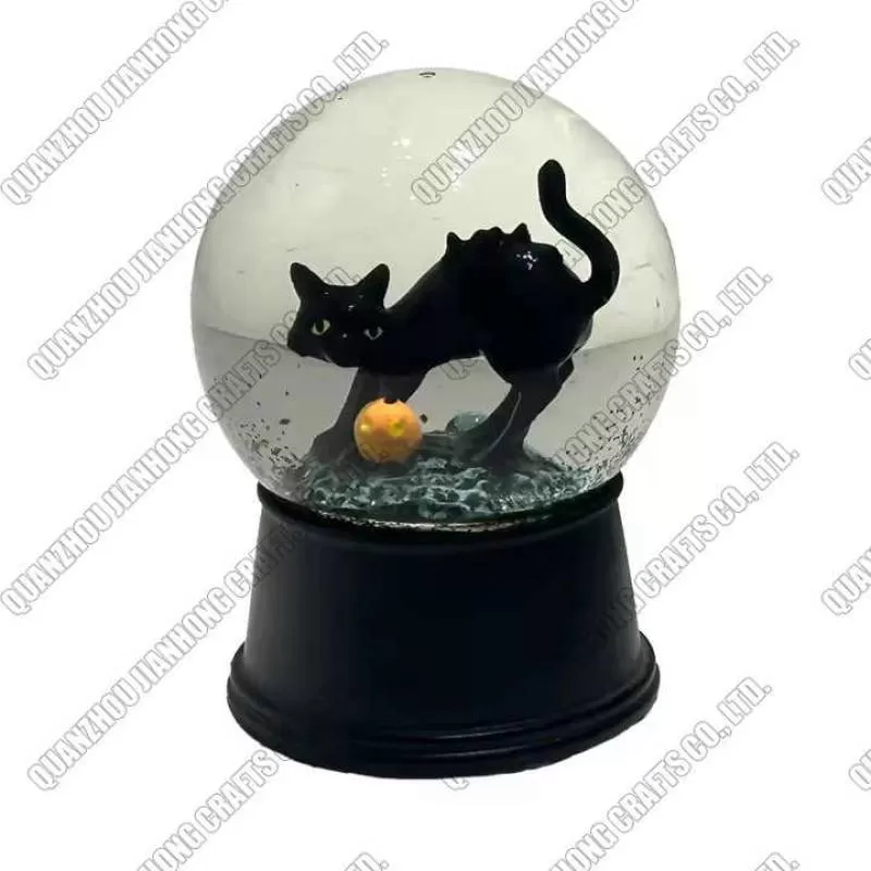 Customized Luxury Cute Wholesale Glitter Resin Base Glass Cat Snow Globe With Black Cat Inside for Gifts Souvenir