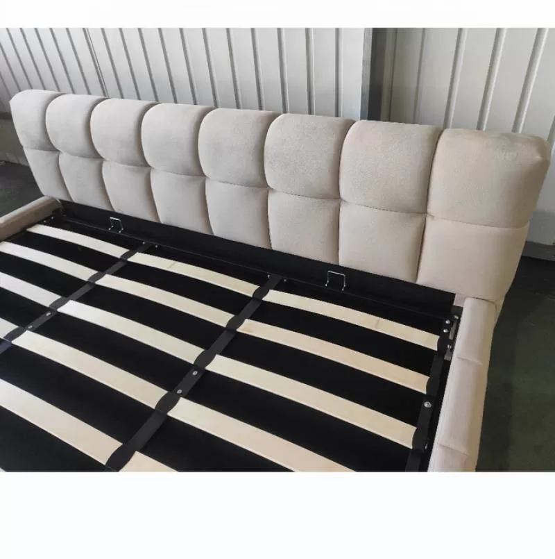 Modern Design Luxury Up-Holstered Bed Easy Assemble Gas Lift hydraulic storage PU leather Velvet Comfortable Queen King  Bed