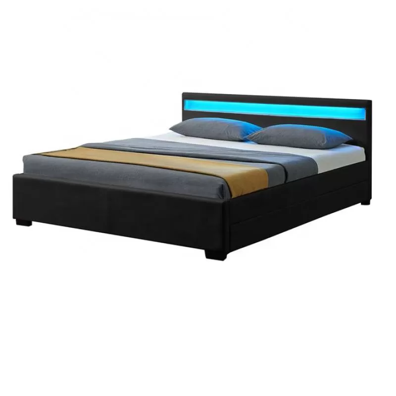 DOUBLE Size White Black Color Change LED Headlight TV PU LEATHER BED BEDS 4 Drawer DOUBLE
