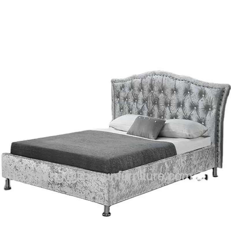 King Size Bed Frame Diamante Studded Headboard Faux Leather Bed