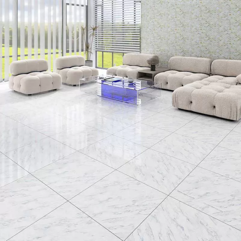 Modern Full Body Glazed 600x600mm Porcelanato Tile Polished White Marble Look Glossy Square Size Porcelain Flooring Tile