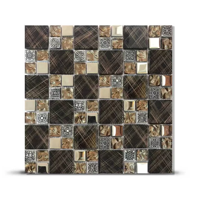 Luxury Style Interior Brown Wall Decorative Square Glossy Shiny Gold Glass Mosaic Tile for Room