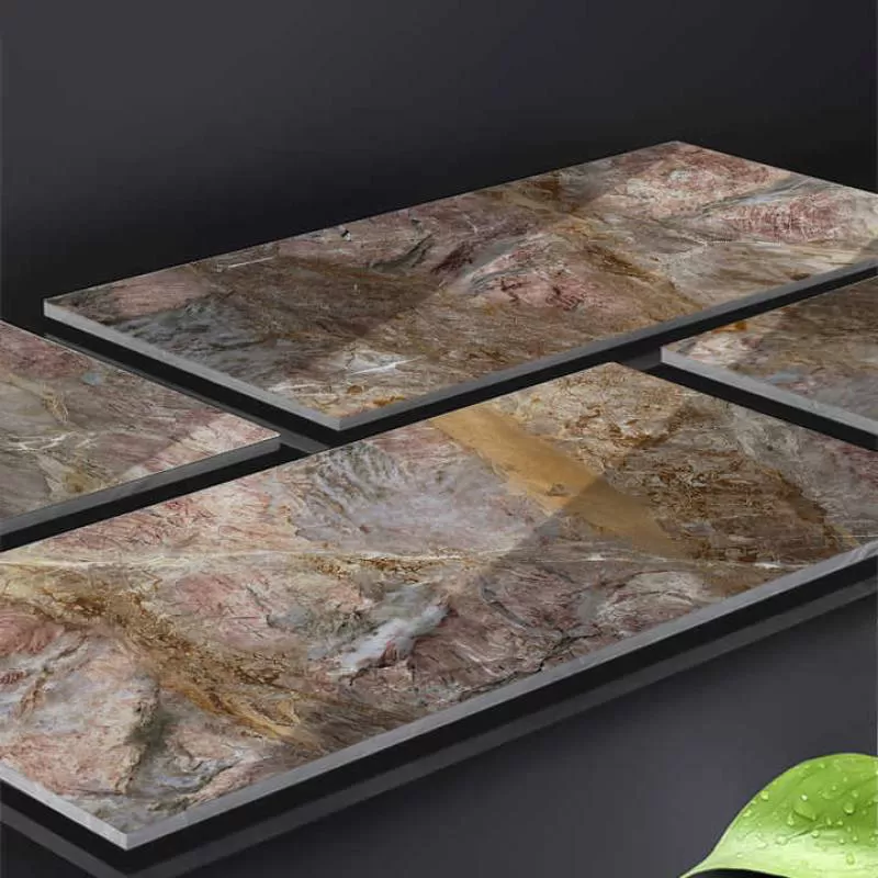 Nanhai Factory Dark Brown Marble Look Glossy Full Glazed Porcelain Floor Tiles Shiny Luxury Stone Floor and Wall 600x1200 Tile