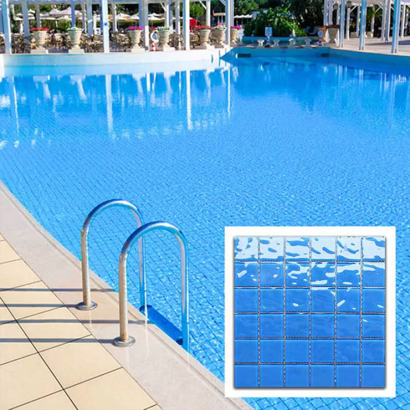 Foshan Factory Price Mosaic 300x300 Blue Glass Mosaic Waterline Blue Price Tile Floor Outdoor Swimming Pools for Hotel Villa 