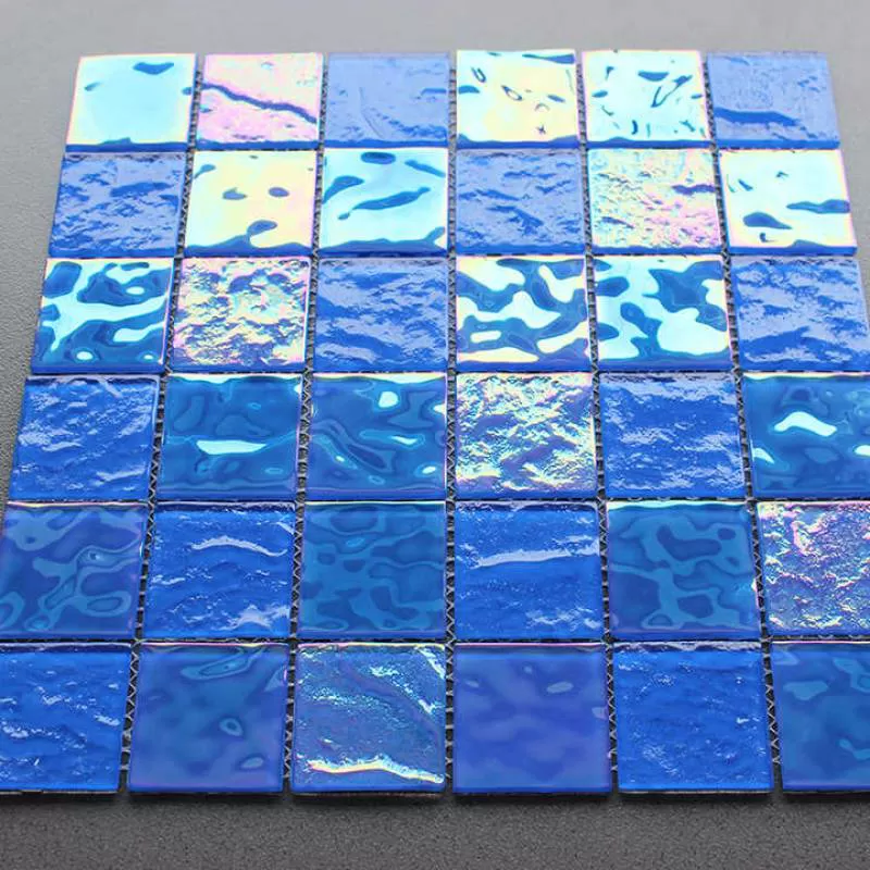 Mosaic Tile Outdoor Cheap 30x30 Customer Diy Blue Color Iridescent Crystal Glass Mosaic Tiles for Outdoor Swimming Pool