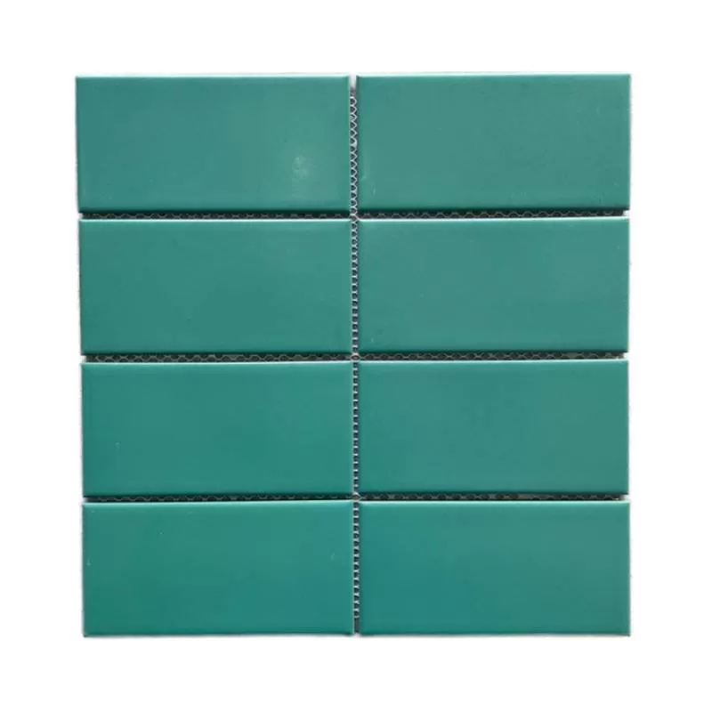 Modern Cheap 68X136 MM Dark Green Ceramic Mosaic Strip Tiles Antibacterial Firebrick for Interior Villa Hotel Apartment Dining