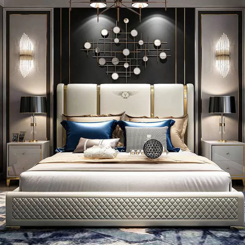 American Family Best Modern Luxury Wood King-size Double Leather Double Beds With Box for Adults