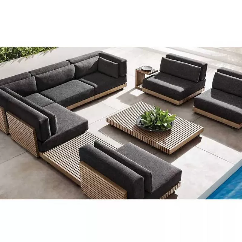 Outdoor Arab 3 Wooden Upholstered Corner Garden Sofas Sets Designs Living Room Furniture
