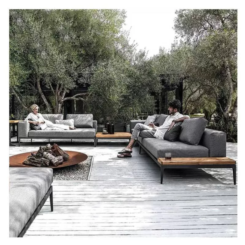 Wood Sofa and Rattan Living Room Teak Outdoor Garden Set Patio Wood Furniture Sets Wooden