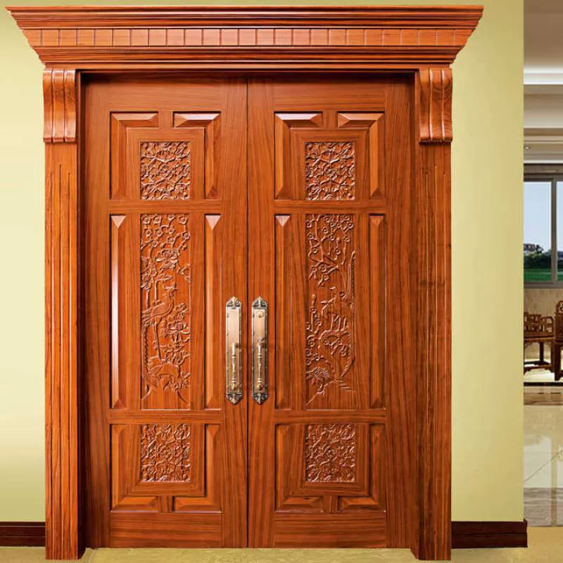 Modern House Villa Wood Main Entrance Front Doors Design Exterior Antique Double Carved Solid Teak Wooden Door